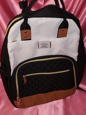Two-Tone Black & White Quilted Tote Travel Backpack
